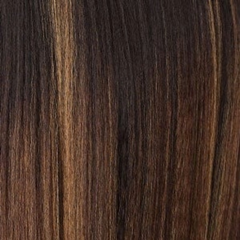 SENSATIONNEL Butta Lace Unit 14 wig straight brown hair with warm honey highlights closeup texture