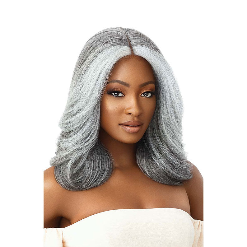 OUTRE gray shoulder length bob soft natural synthetic lace front wig with center part and layered ends