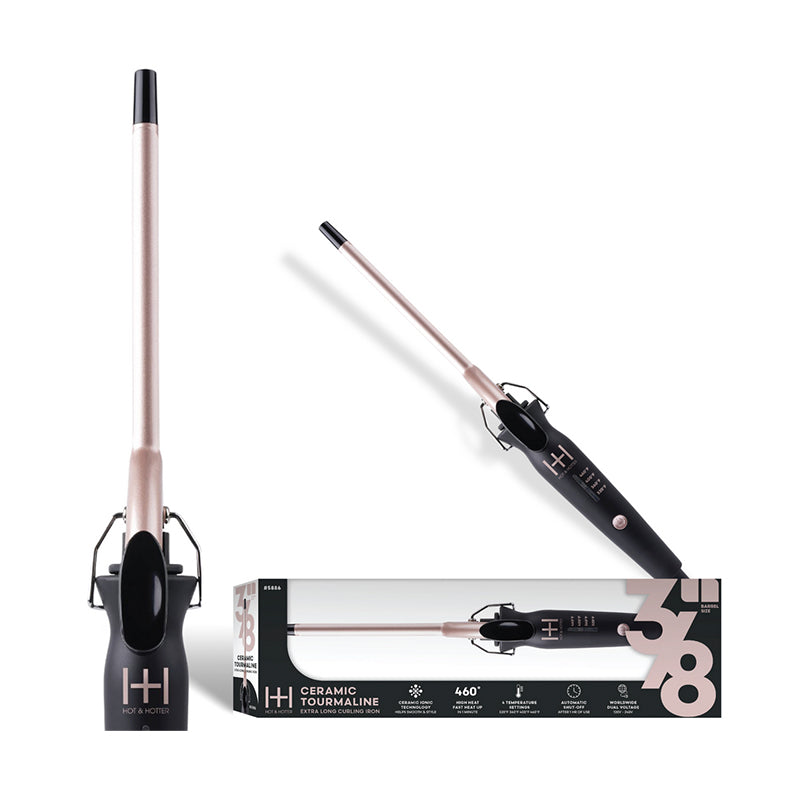 ANNIE extra long ceramic curling iron with rose gold barrel and black ergonomic handle for long hair styling