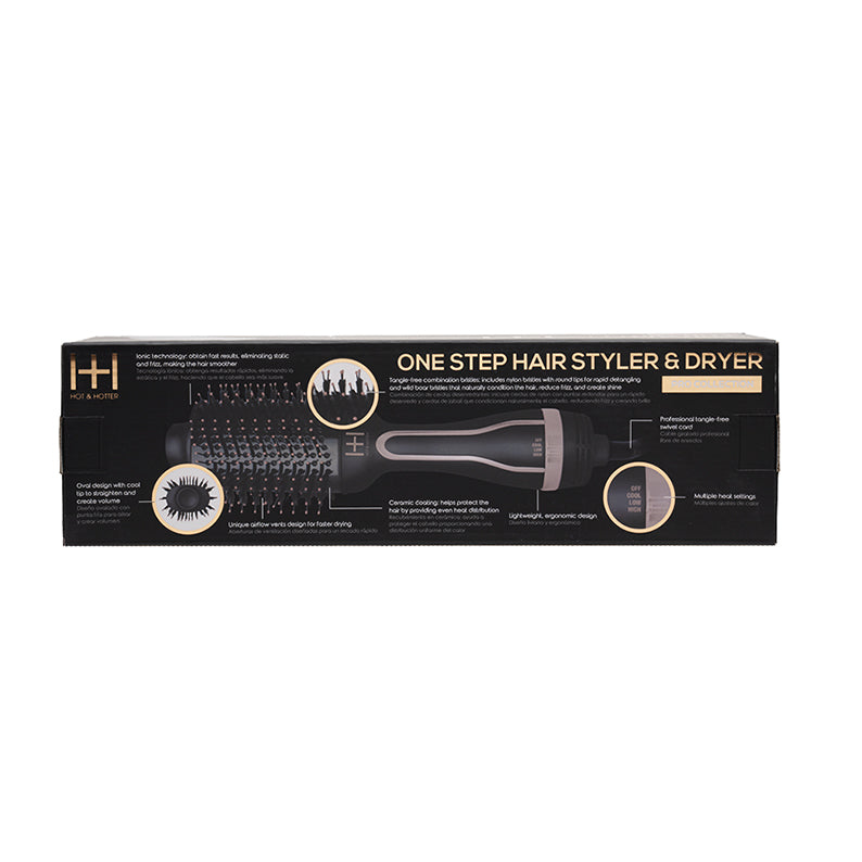 ANNIE one step hair styler and dryer in black and rose gold with oval vented brush for smoothing hair