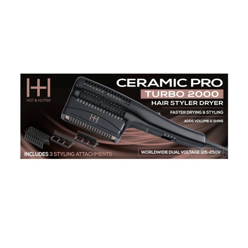 ANNIE ceramic pro turbo hair styler dryer black with three brush attachments for faster drying and styling