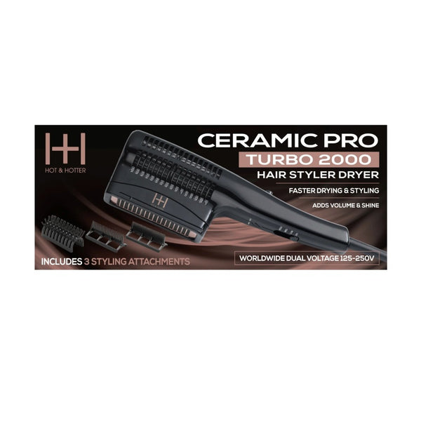 ANNIE ceramic pro turbo hair styler dryer black with three brush attachments for faster drying and styling