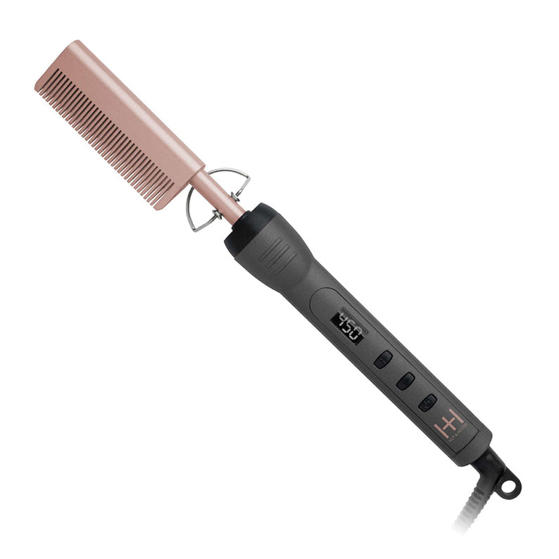 ANNIE digital ceramic pressing comb with rose gold comb head black handle and LCD temperature display