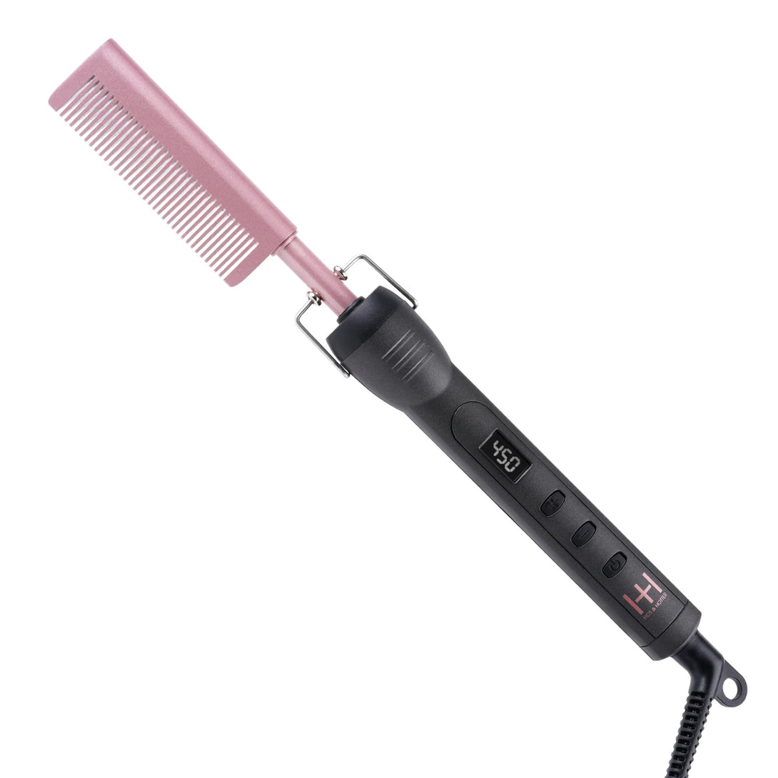 ANNIE digital ceramic pressing comb with rose gold comb head black ergonomic handle and LED temp display
