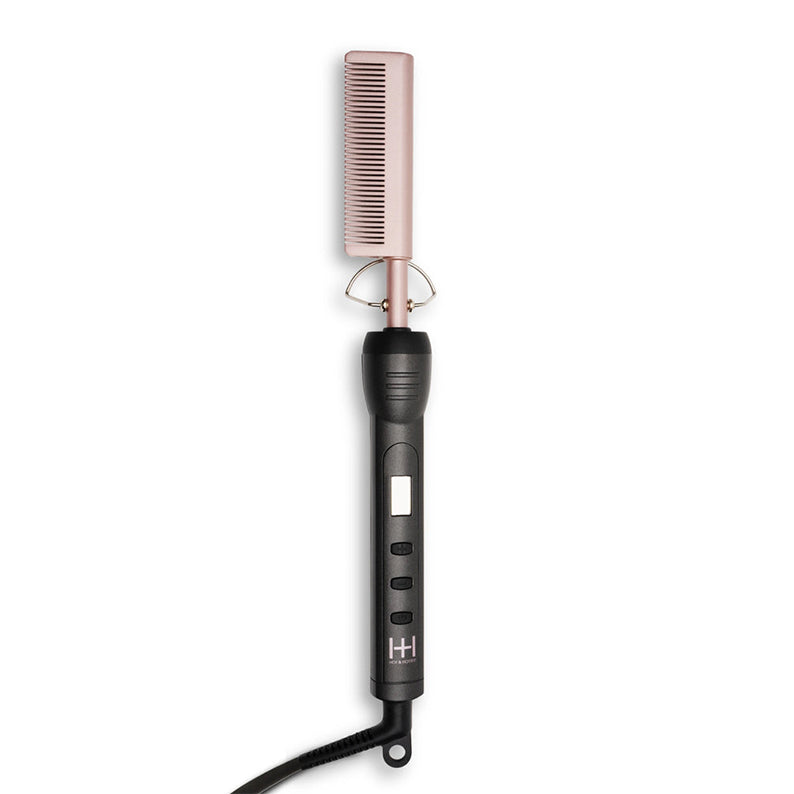 ANNIE digital ceramic pressing comb hair straightening tool with rose gold comb head and LCD controls