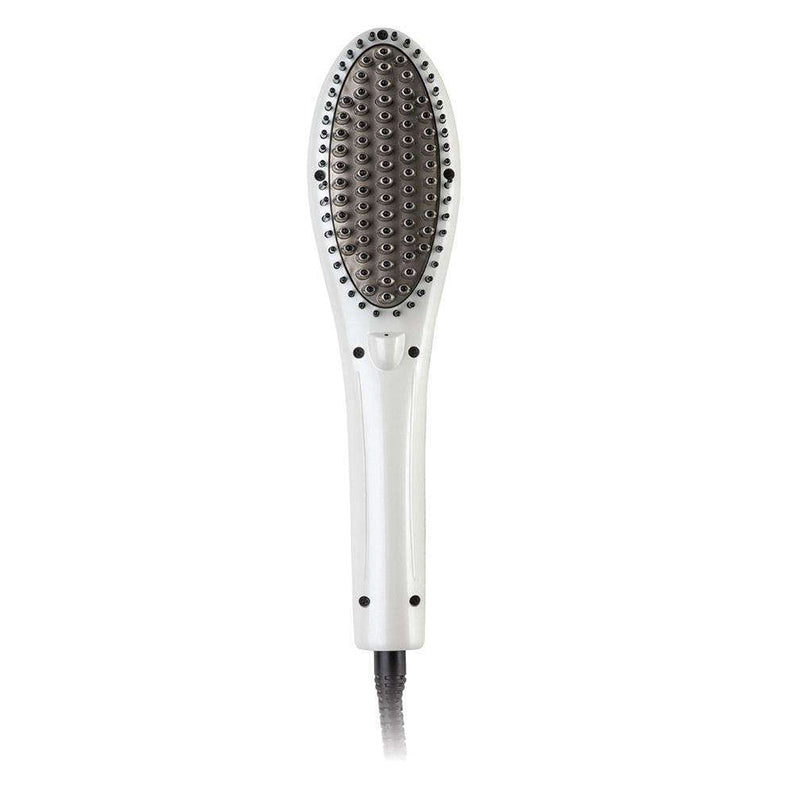 ANNIE white heated straightening brush with oval bristle head and ergonomic handle for quick styling