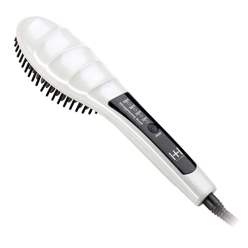 ANNIE white corded heated straightening brush with black bristles and digital temperature display