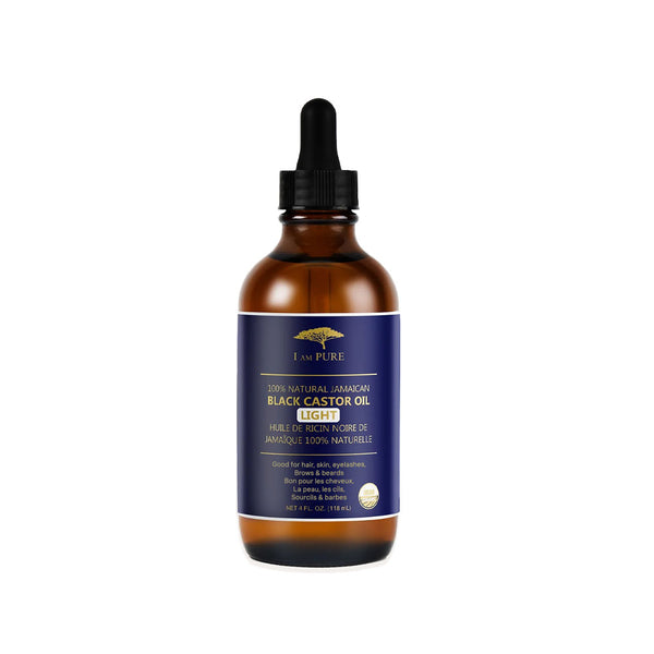 I AM PURE Jamaican black castor oil light in amber dropper bottle for hair care