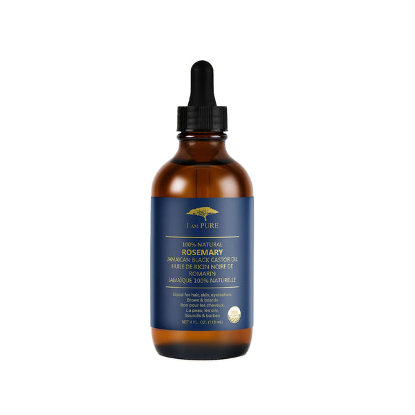 I AM PURE Jamaican black castor oil with rosemary in amber dropper bottle for hair care