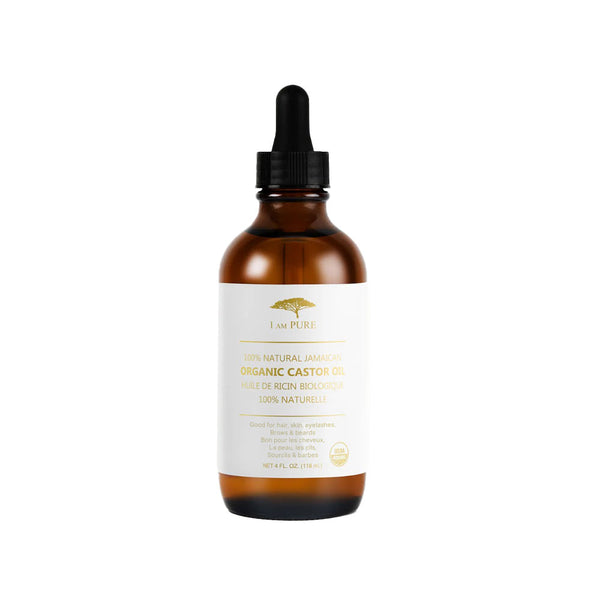 I AM PURE amber glass dropper bottle of organic castor oil for hair growth 4 fl oz natural hair care