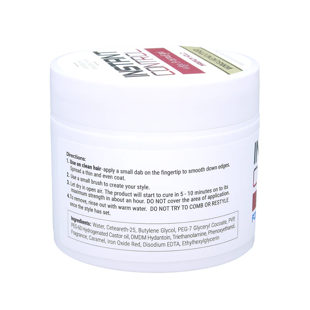 INSTANT CONTROL maximum hold edge control gel white jar with directions label for smoothing edges