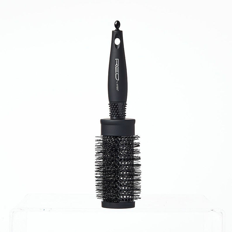 RED BEAUTY by KISS large thermal round brush for hair styling with black vented ceramic barrel and ergonomic handle