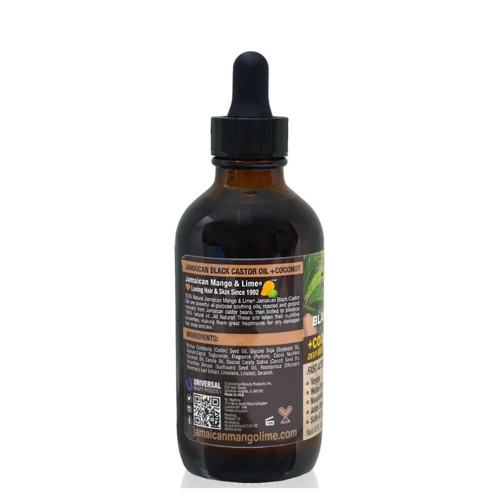 Jamaican black castor oil coconut bottle with dropper for healthy hair and skin care