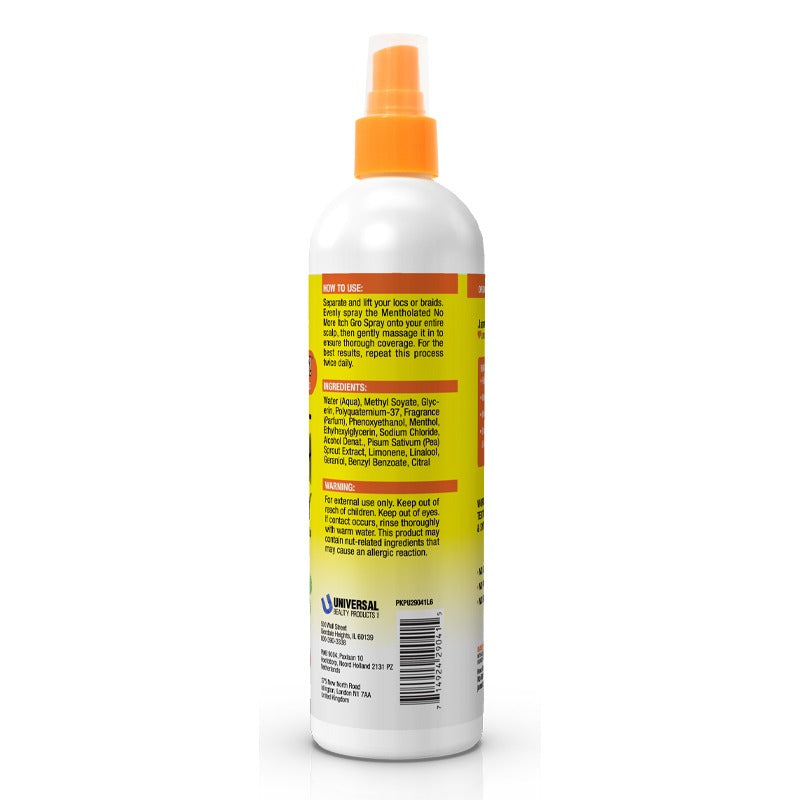 Jamaican Mango and Lime hair care spray bottle with orange spray cap and detailed back label