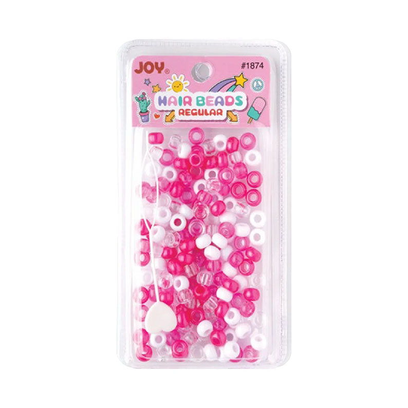 ANNIE assorted color hair beads pack pink and white plastic beads with small heart charm in clear blister packaging