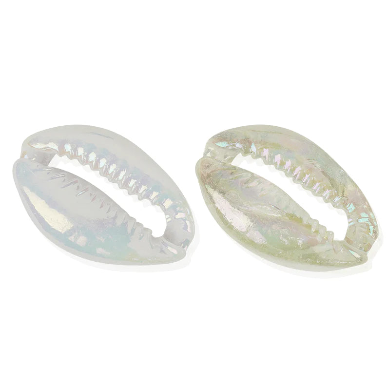 ANNIE clear white sea shell beads for hair pair iridescent cowrie style hair beads for braids and ponytails