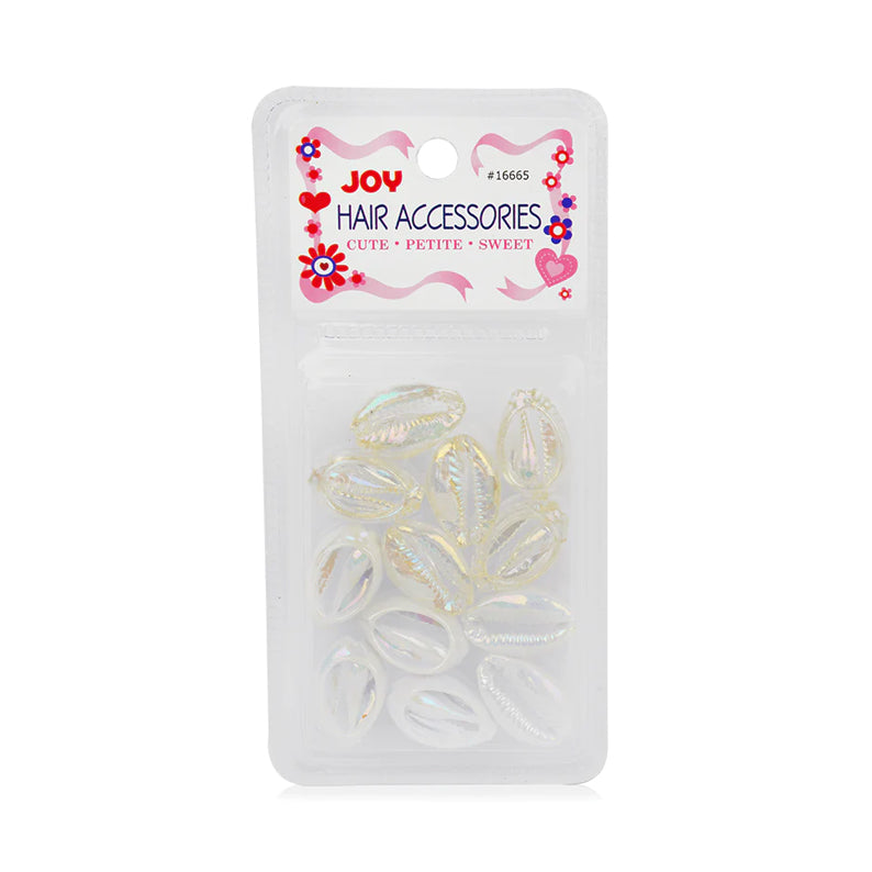 ANNIE clear white sea shell beads for hair in clear plastic pack iridescent cowrie shaped hair accessories