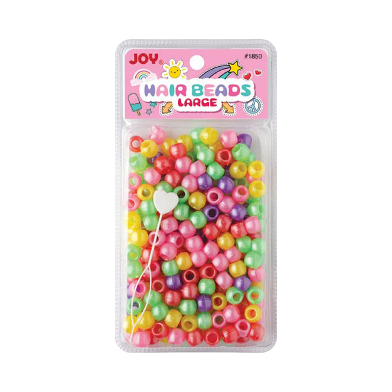 ANNIE package of large pastel hair beads in mixed pink yellow green purple with heart shaped threading tool visible