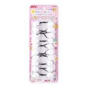 ANNIE white twin bead ponytail holders pack of 12 black elastics with two white beads on pink card