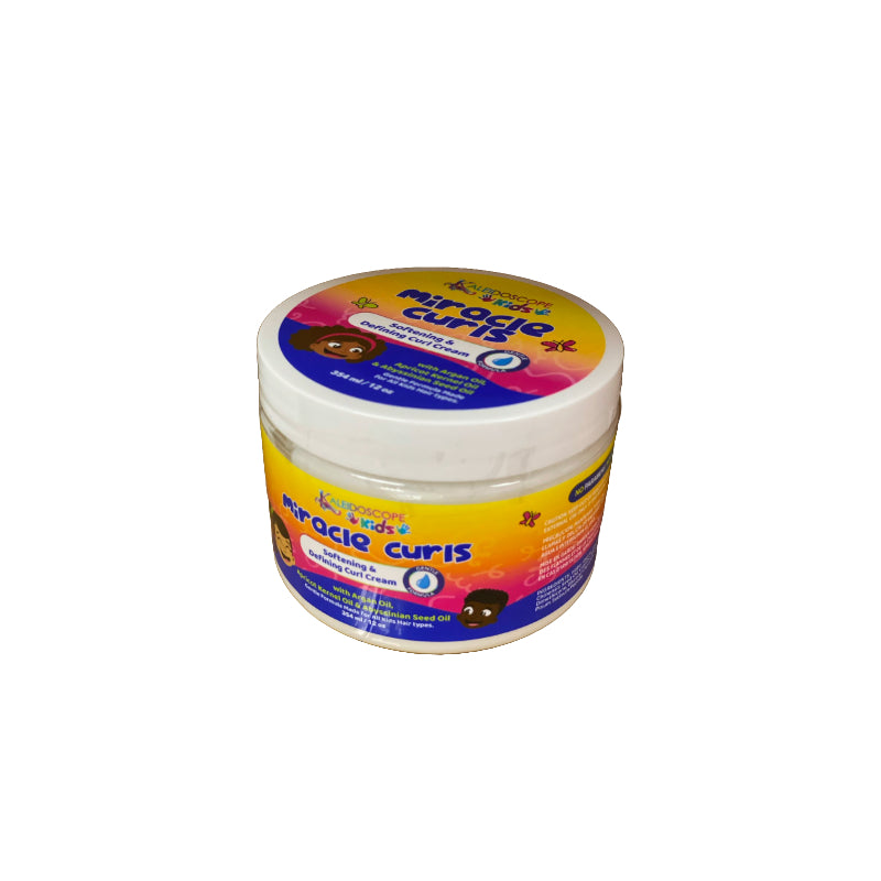Kaleidoscope Miracle Curls jar showing label and lid curl defining cream for natural hair for kids