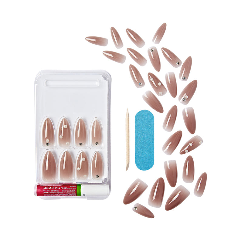 Kiss Bare But Better nails IVY BEAUTY by KISS nude press on set with rhinestones adhesive tabs nail file and wooden stick
