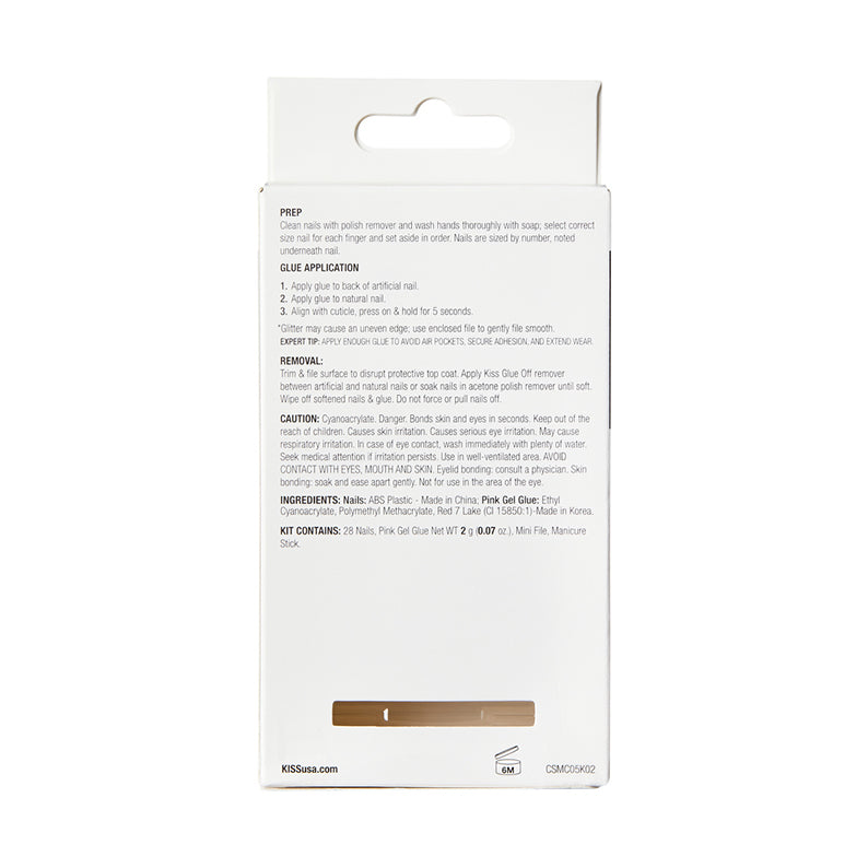 Kiss Classy press on nails IVY BEAUTY by KISS white packaging back with application instructions and nail sample