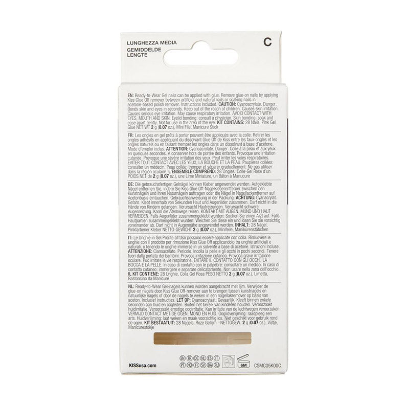 Back of IVY BEAUTY by KISS packaging for Kiss Classy silk dress press on nails showing product info and sample