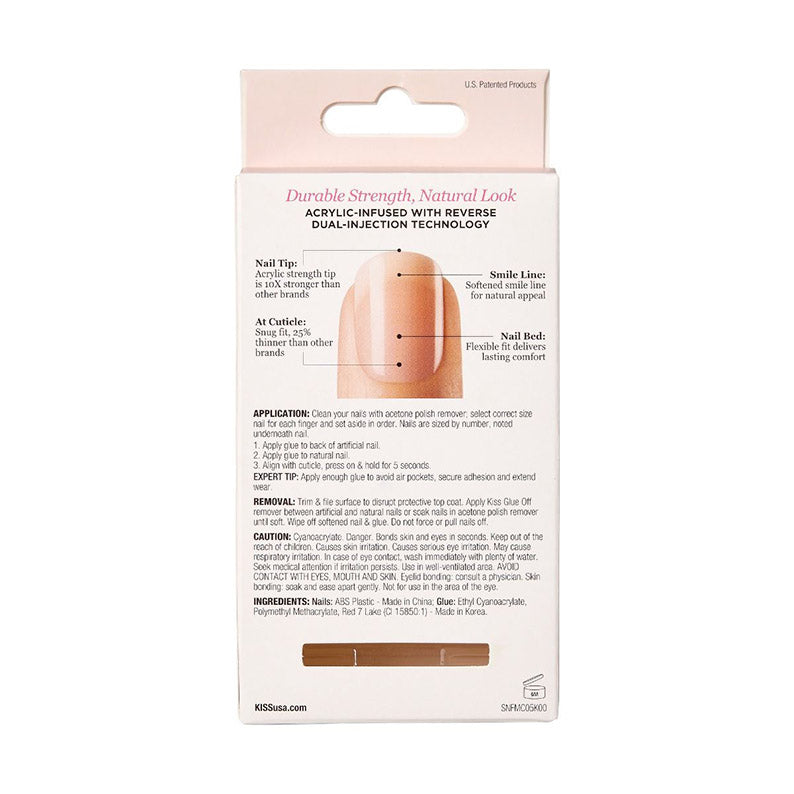 Kiss Salon acrylic French nude nails IVY BEAUTY by KISS back packaging showing nail tip diagram and color swatch