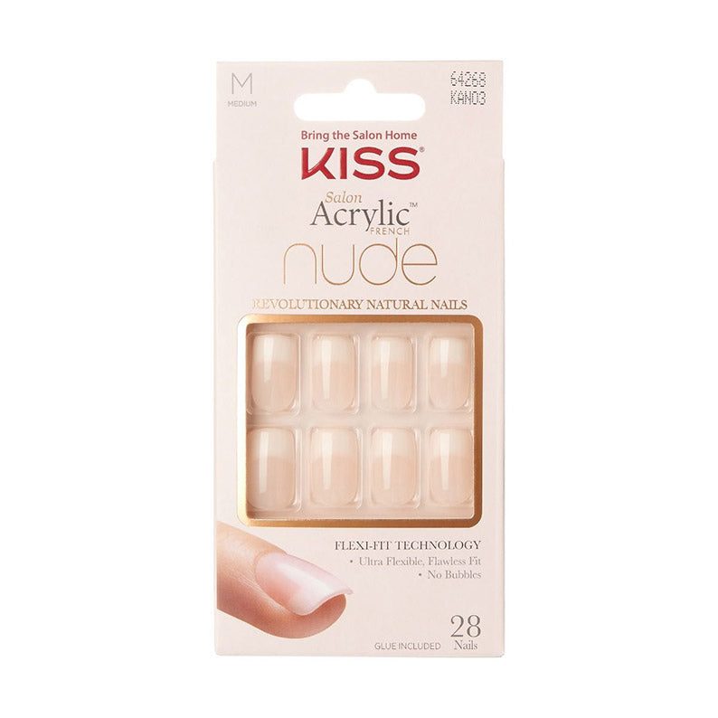Kiss Salon acrylic French nude nails pack of 28 medium press on salon French nude false nails natural look