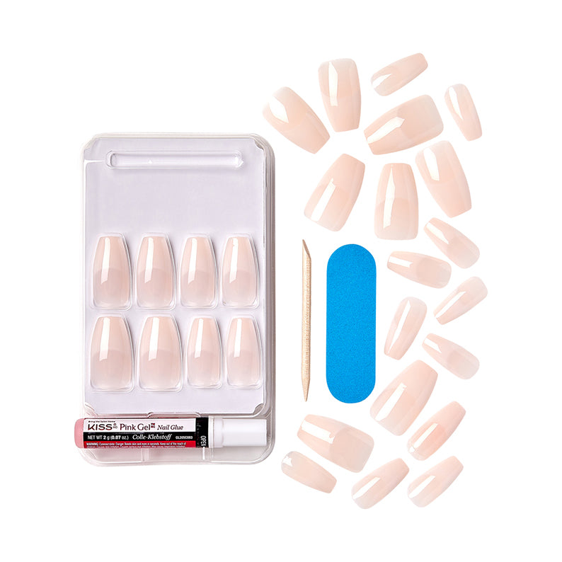 IVY BEAUTY by KISS kit featuring Kiss Salon Acrylic French Nude nails press on set with glue file and cuticle pusher