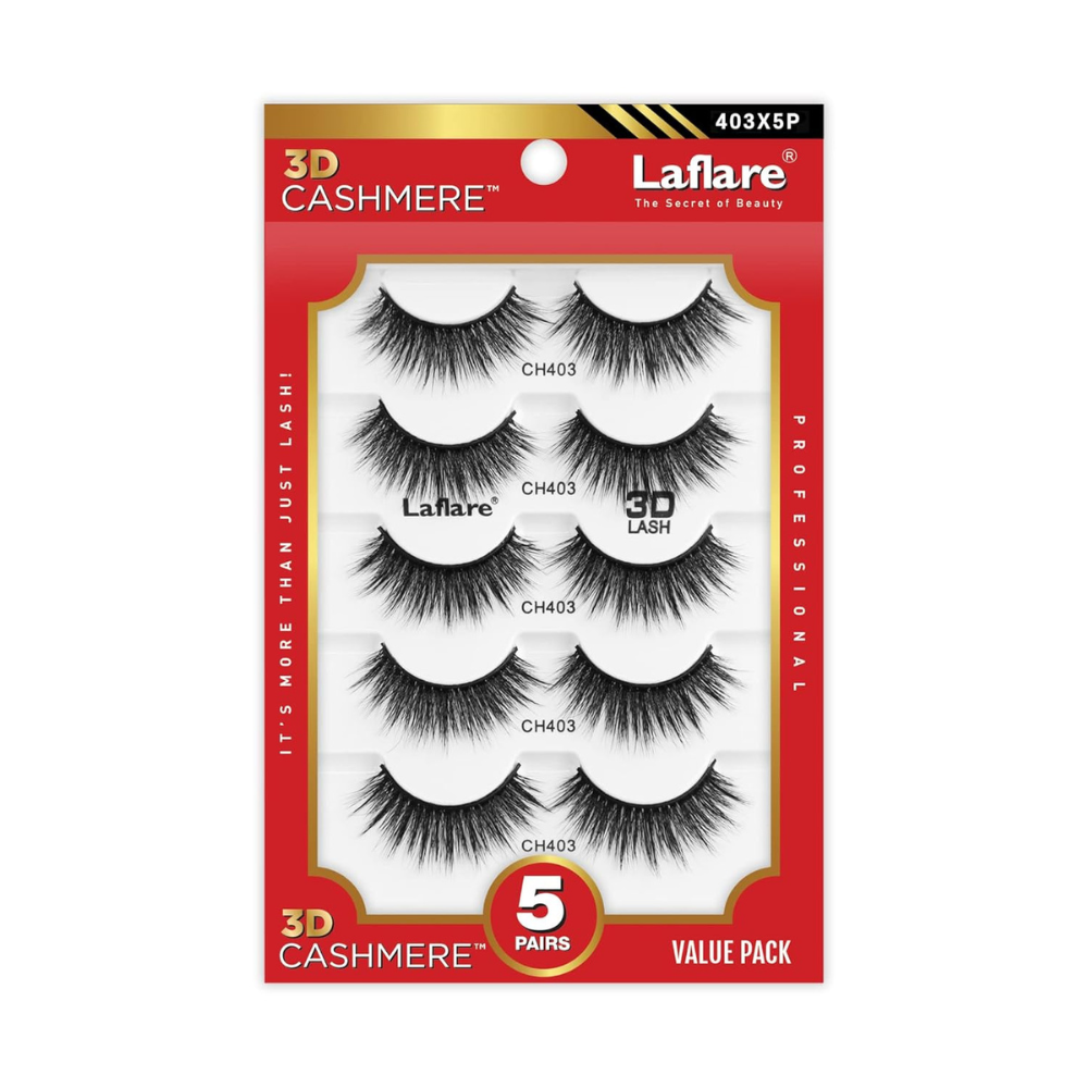 LAFLARE 3D cashmere eyelashes value pack 5 pairs dramatic black false eyelashes in red packaging