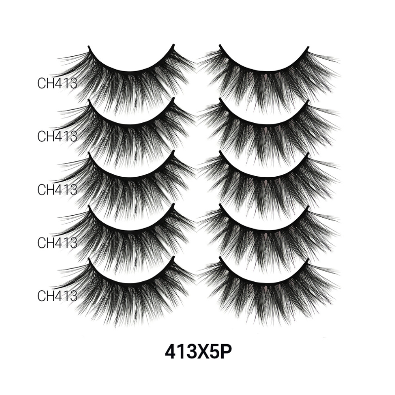 LAFLARE 3D cashmere eyelashes value pack CH413 five pairs wispy black dramatic false lashes