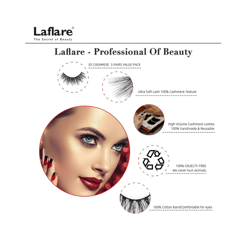 LAFLARE 3D cashmere eyelashes value pack five pairs ultra soft high volume reusable lashes