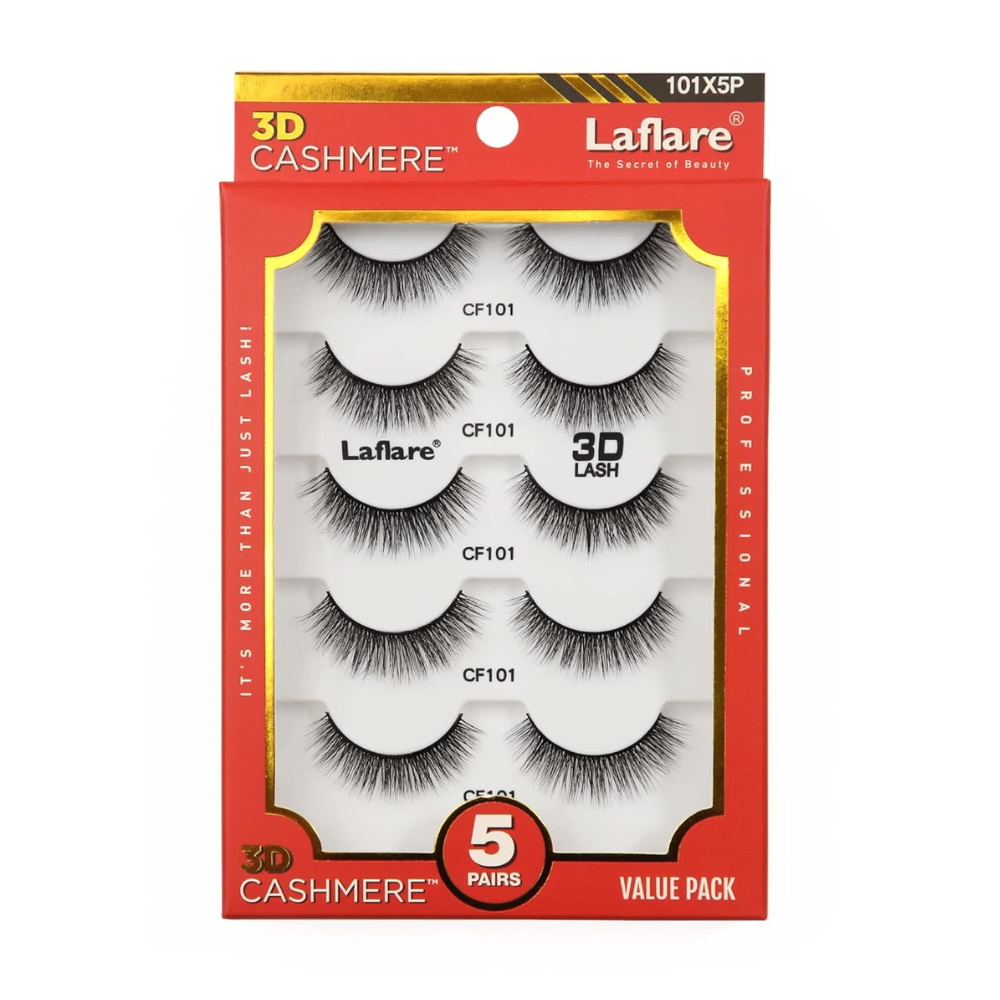 LAFLARE 3D cashmere eyelashes value pack five pairs CF101 black natural wispy false lashes