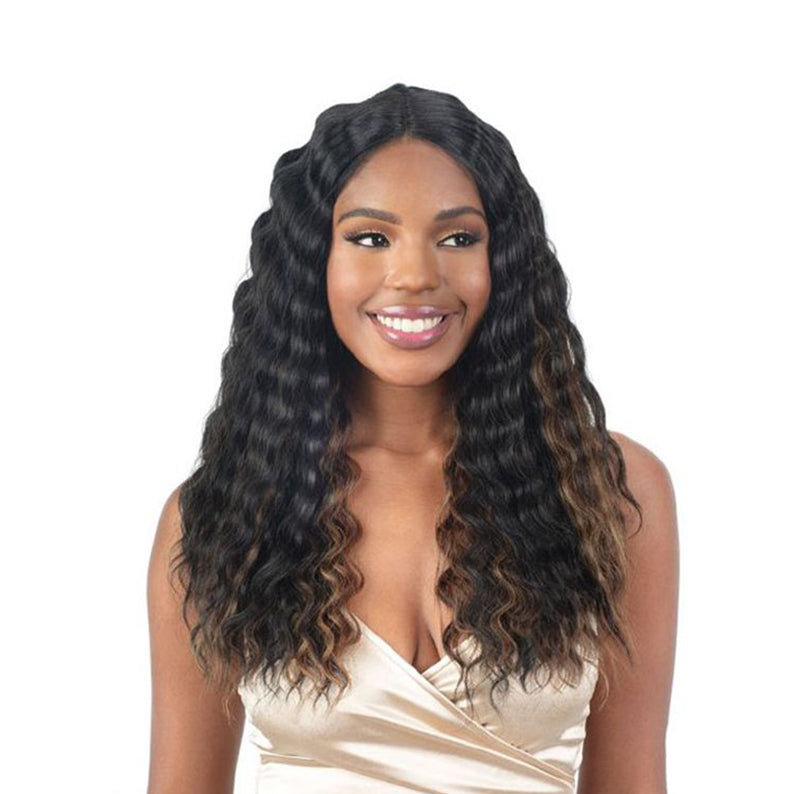 SHAKE N GO lace front human hair blend wig long wavy middle part dark roots to honey brown ombre