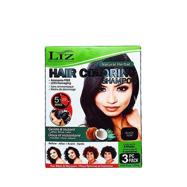 LIZ Professional hair coloring shampoo box black shade 3 pack natural herbal hair care for men and women