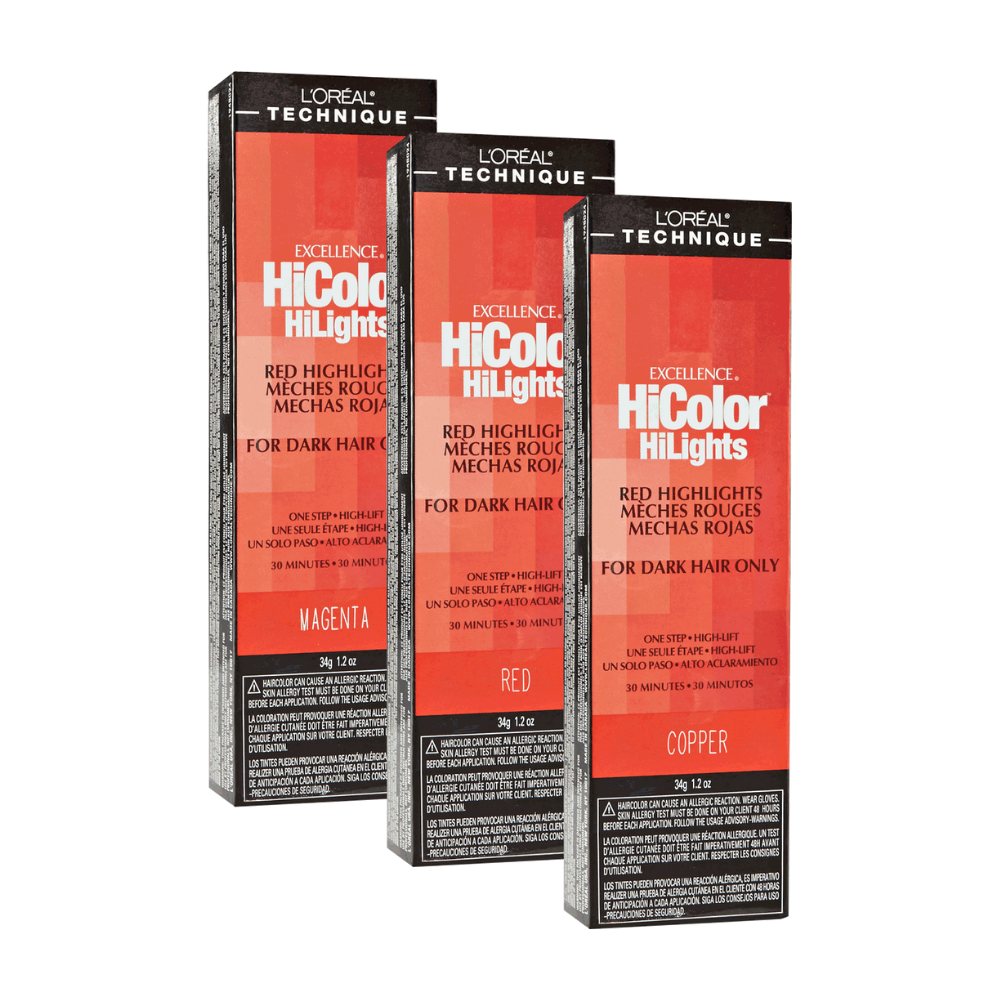 LOREAL HiColor HiLights boxed kits red highlights hair color for dark hair in magenta red and copper shades