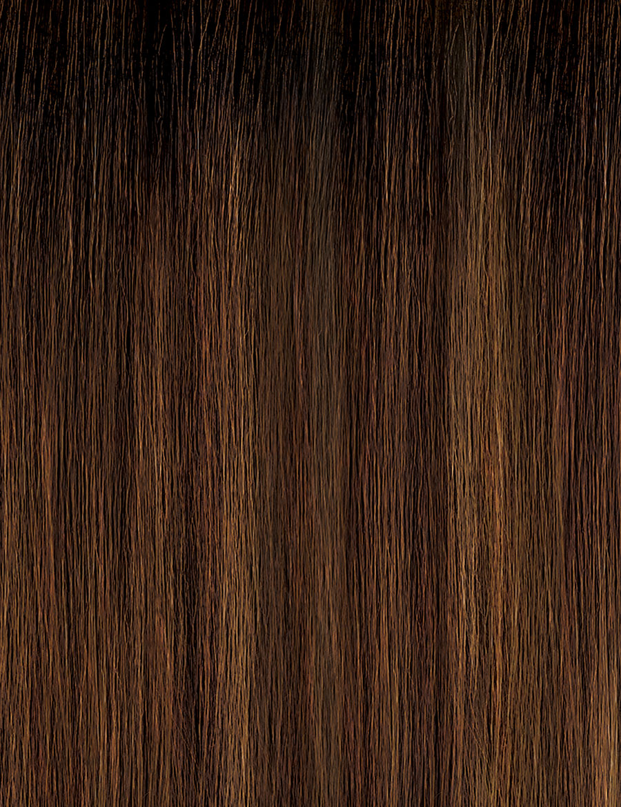 OUTRE 13x6 lace frontal wig synthetic straight chestnut brown with natural highlights close up texture