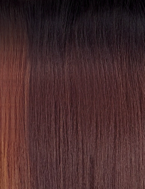OUTRE 13x6 lace frontal wig synthetic straight ombre brown to burgundy with natural dark roots and smooth texture