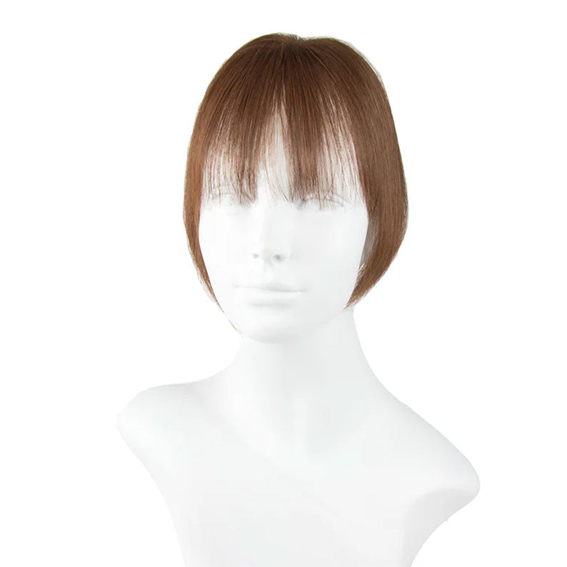HAIR COUTURE brown short fringe and side layers on mannequin head Remy human hair top piece