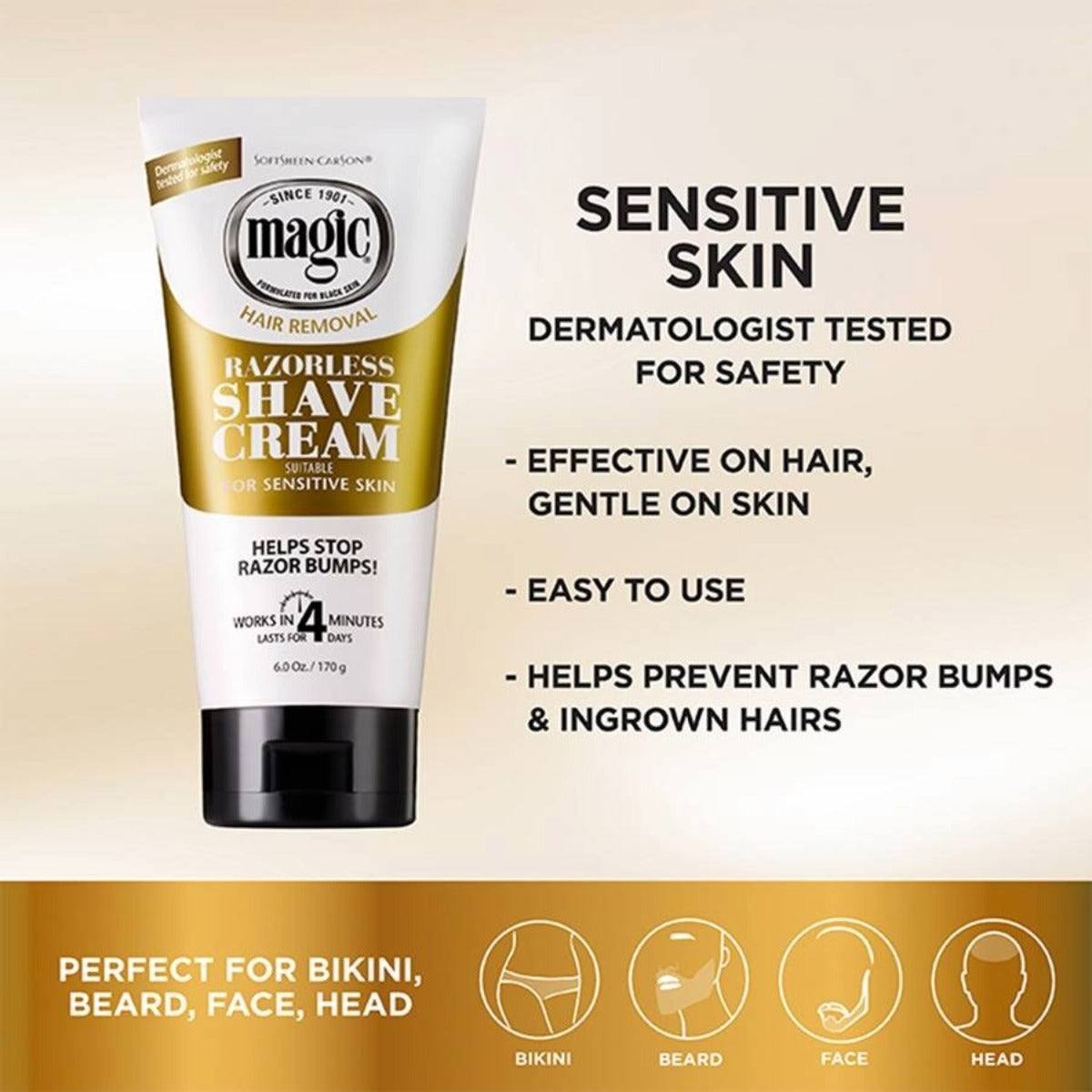 magic Razorless Cream Shave [Sensitive Skin] 6oz