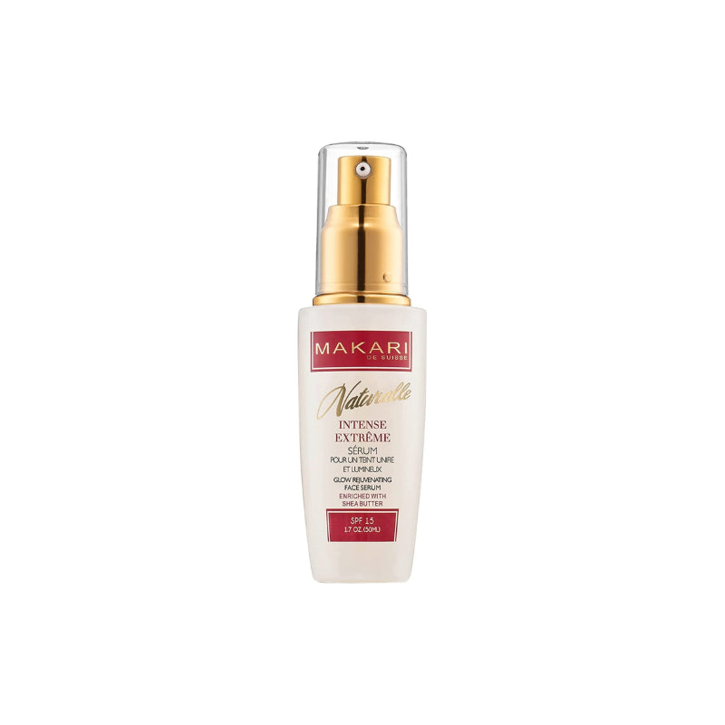 MAKARI Naturalle pump bottle of rejuvenating face serum with SPF 15 in white and gold packaging