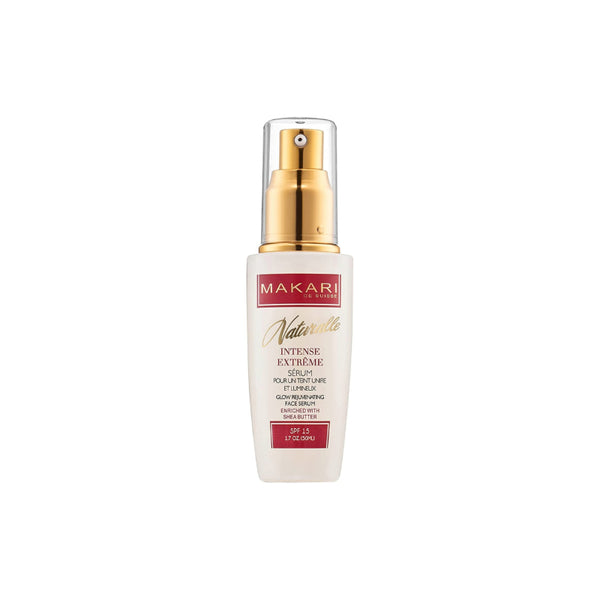 MAKARI Naturalle pump bottle of rejuvenating face serum with SPF 15 in white and gold packaging