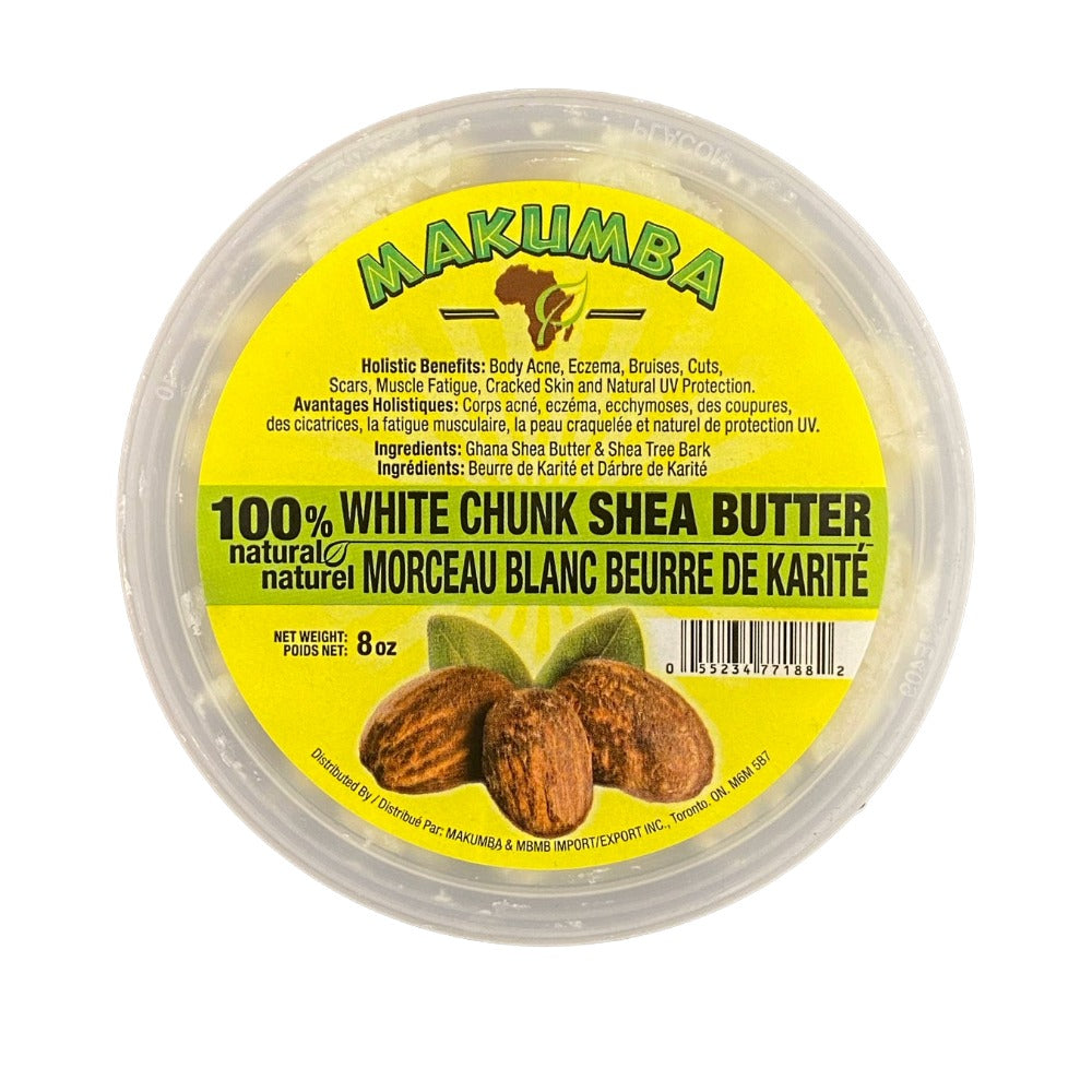 MAKUMBA 8 oz jar of 100% natural shea butter white chunk for dry skin and body care