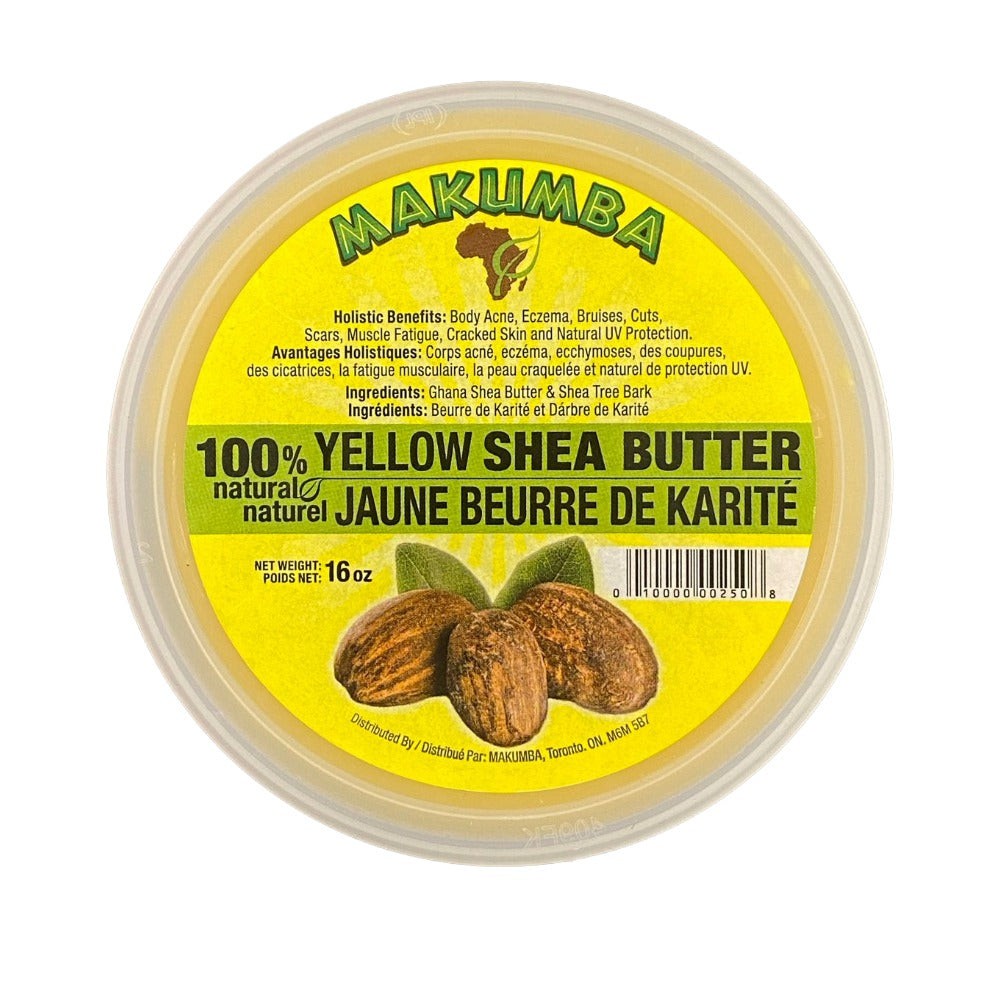 MAKUMBA 100 percent natural yellow shea butter for hair in 16 oz container with label