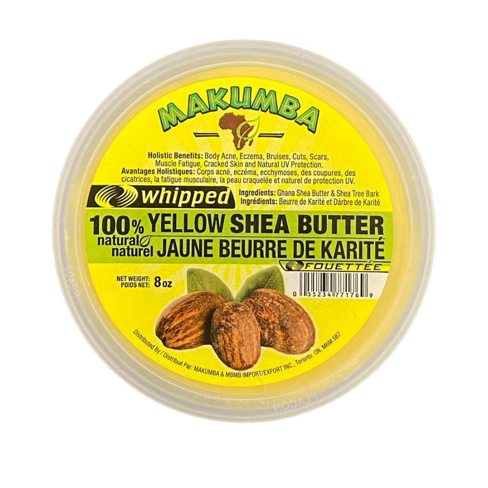 MAKUMBA 8 oz jar of yellow whipped shea butter 100 percent natural with shea nuts on label