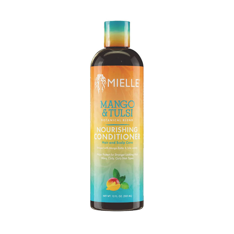 MIELLE Mango Tulsi conditioner for natural hair. Nourishing hair and scalp treatment for dry curly and coily textures