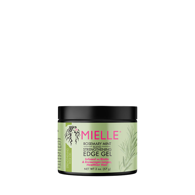 MIELLE rosemary mint edge gel strengthening hair jar with black lid for edge control styling