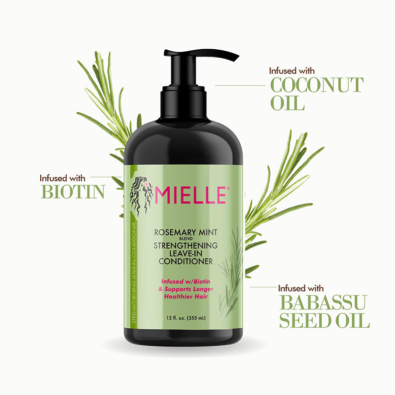 Mielle rosemary mint leave-in conditioner bottle with biotin coconut oil and babassu seed oil infusion