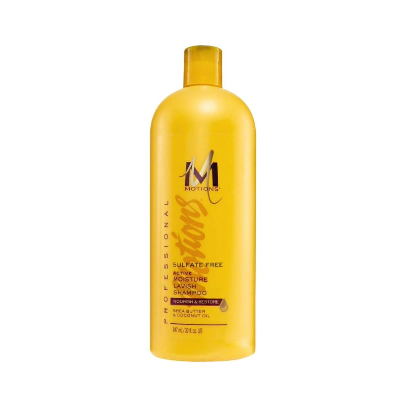 MOTIONS sulfate free moisturizing shampoo yellow bottle nourishing shea butter coconut oil for dry hair